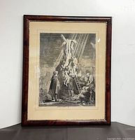 Full view of framed lithograph showing frame, mat and artwork