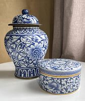 Jar and lidded box side by side