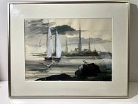 Full view of framed watercolour painting