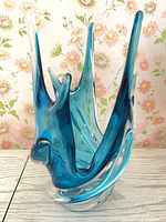 Blue and clear Chalet art glass vase front view