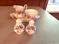 Full view of all five Royal Albert Lavender Rose pieces