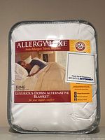 Front view of packaged Allergy Luxe king blanket