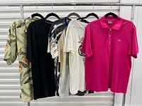 All five shirts hanging on rack