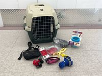 Full view of crate and accessories laid out