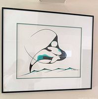 Frontal view of framed orca whale print