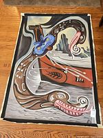 Full view of First Nations style canvas painting laid flat