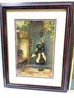 Girl at door knocker framed print