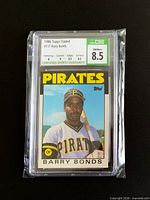 Front of graded Barry Bonds 1986 Topps Traded card in CSG slab