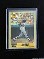 Front of Barry Bonds 1987 Topps rookie card in sleeve