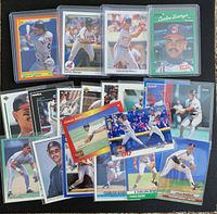 Front view of all sleeved baseball cards in lot