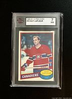 Front of KSA-slabbed 1980-81 O-Pee-Chee Guy Lafleur card showing grade label