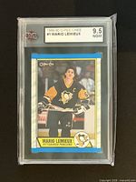 Front of KSA-slabbed Mario Lemieux card showing grade 9.5 label and card front