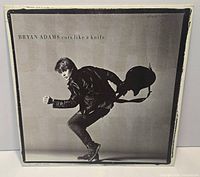 Front cover of Bryan Adams Cuts Like a Knife LP displaying artwork and visible edge wear
