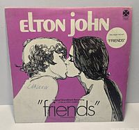 Front cover of Elton John Friends soundtrack LP showing artwork and condition wear