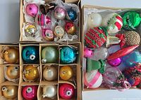 Three boxes of assorted vintage glass ornaments