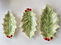 Top view of the three holly leaf dishes side by side