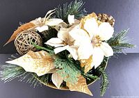 Overhead view showing arrangement details and copper bowl rim