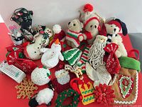 Group shot of all 20 assorted handmade Christmas ornaments