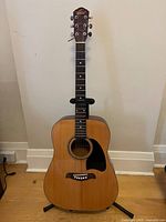 Full front view of guitar on stand