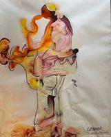 Close view of painted figure and signature