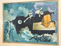 Full view of lithograph artwork within mat and frame