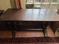 Full top view of rectangular oak dining table