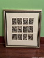 Full view of framed set showing 16 woodcuts