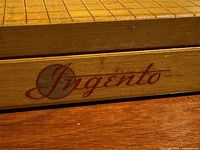 Close view of Ingento logo on wooden base
