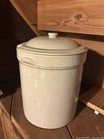 Full view of crock with lid in place