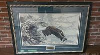 Front view of framed bald eagle print showing image, matting, and decorative frame