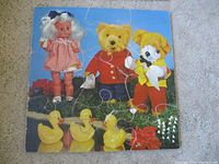 Full view of assembled square wooden puzzle showing entire image