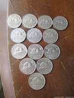 All 13 coins laid out showing reverse and dates
