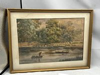Full view of framed watercolor landscape