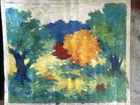 Full view of unstretched canvas showing entire composition and edges