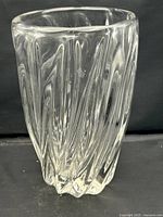 Full view of clear swirl glass vase front