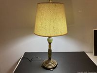 Full view of lamp with shade, wiring visible
