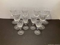 Front view showing all 10 Waterford crystal stem glasses
