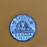 Reverse side showing beaver, denomination, year