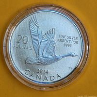 Reverse showing Canada goose, denomination and date within capsule