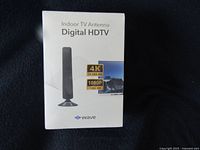 Front of sealed iWave indoor HDTV antenna retail box showing product image and 4K/1080p labels