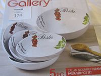 Front of boxed Gallery 5-piece pasta bowl set