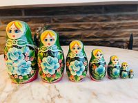 Front view of all seven nested dolls