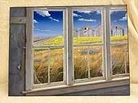 Front view of the entire painting including window scene and fields