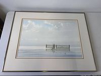 Full view of framed painting showing image, mat and frame