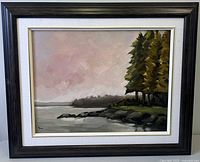 Full frontal view of framed coastal oil painting