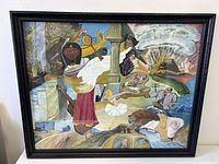 Frontal view of framed oil painting showing entire artwork and frame