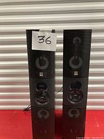 Front view of both Altec Lansing Power Duo tower speakers