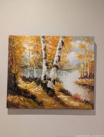 Front view of oil painting showing forest scene