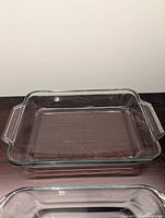 Top view of larger rectangular glass dish with handles