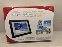 Front of sealed VistaQuest VQ8001w 8" digital picture frame box
